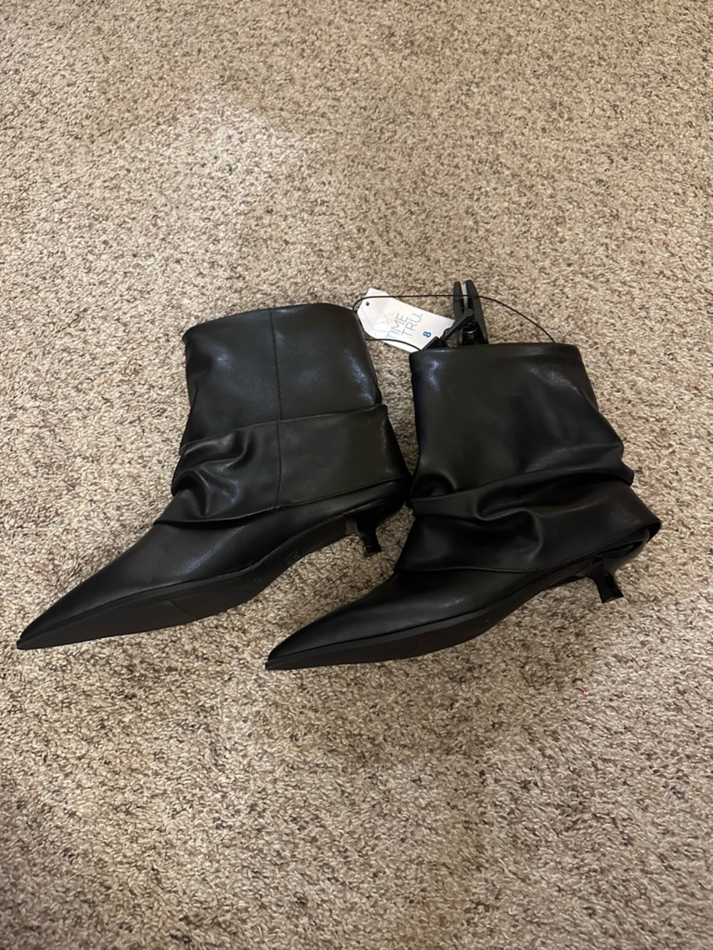 Time and Tru Black Pointed Toe Slouchy Ankle Boots